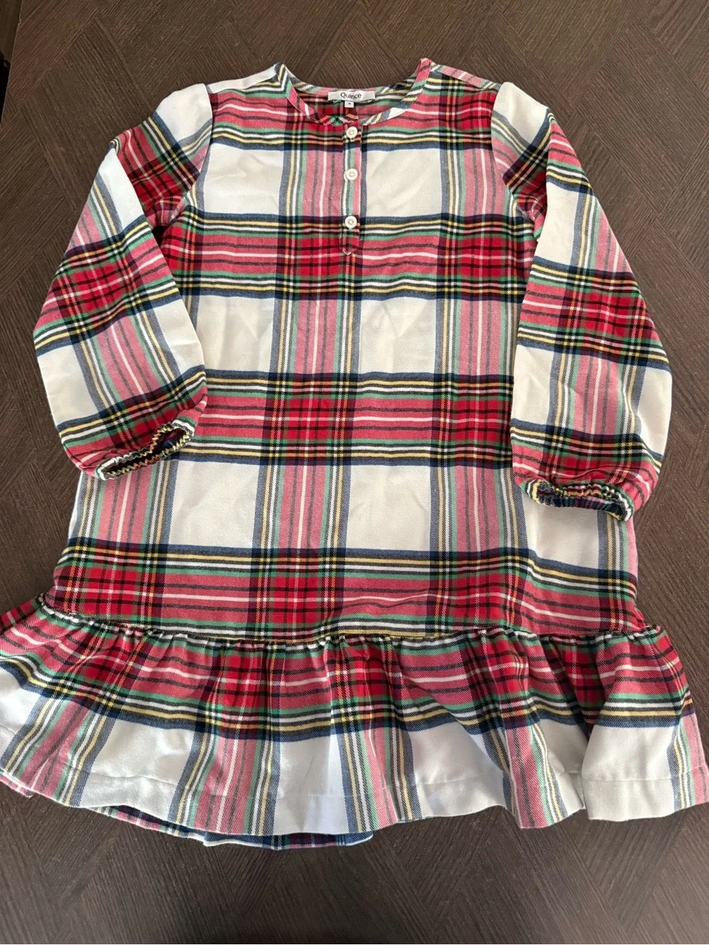 Quince Kids Holiday Flannel Nightgown Sweet Treats White Tartan Size 8